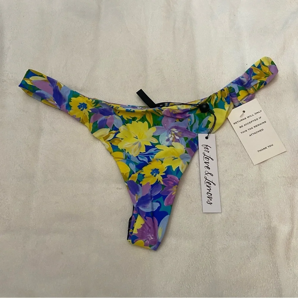 New! For Love And Lemons Floral Bikini Bottom - Blue, Yellow, Purple 1940